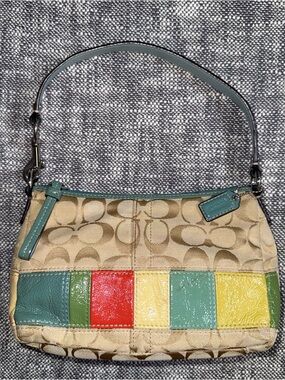 Coach Vintage Pastel Spring Patchwork Baguette Purse Y2K shoulder leather Canvas